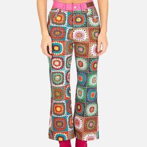Andersson Bell Irene Cropped Crochet Granny Square Printed Pants, Size 27